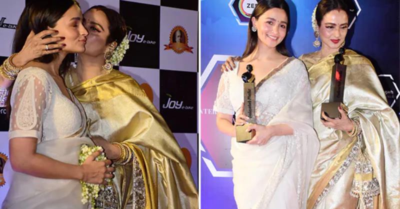 Alia Bhatt greets and hugs Rekha at an Dadasaheb Phalke Awards 2023