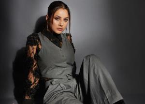 Shehnaaz Gill giving boss lady vibes in grey and black outfit