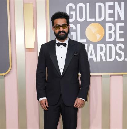 NTR Jr owns the red carpet at Golden Globes in a classic black tuxedo