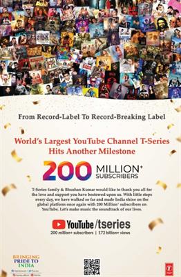 Bhushan Kumar’s T-Series becomes first channel globally to surpass 200 million subscribers on YouTube