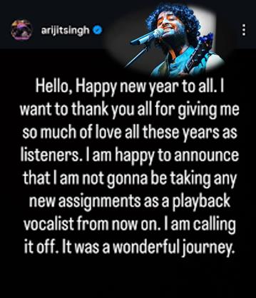 Arjit Singh announces retirement from playback singing 